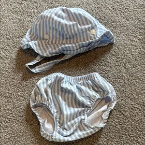 Baby Blue Striped Hat and Diaper Cover Set